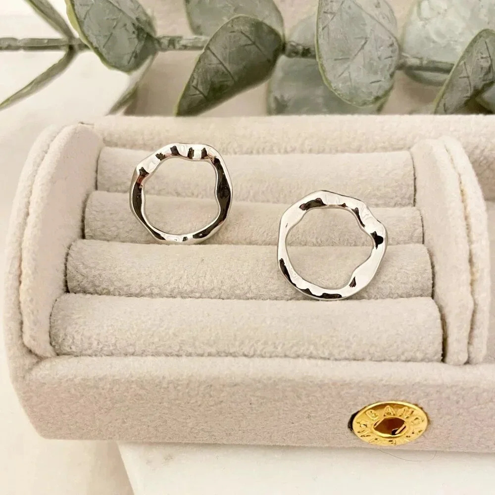 925 Sterling Silver Hammered Circle Earrings Small Round Earrings Textured Hoops
